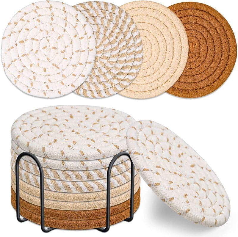 Untersetzer-Set mit Halter — abwaschbar, aus Baumwolle, 8 Stück, braun